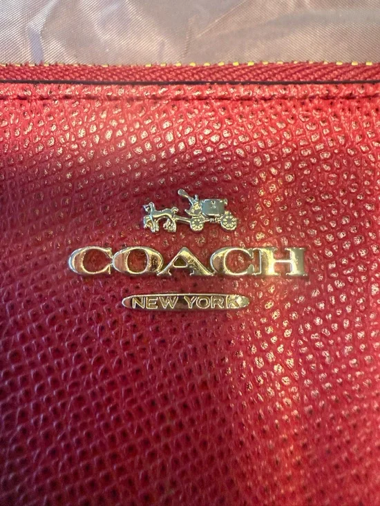 Coach Red Leather Pouch Clutch with Gold Logo - Picture 4 of 7